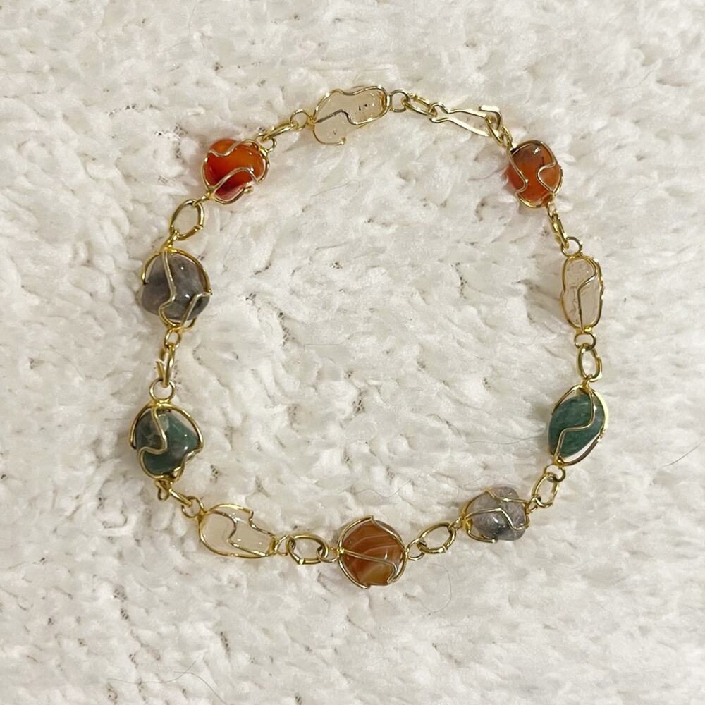 VTG | Multi-Colored Polished Caged Gemstones Bracelet | Jewelry‎